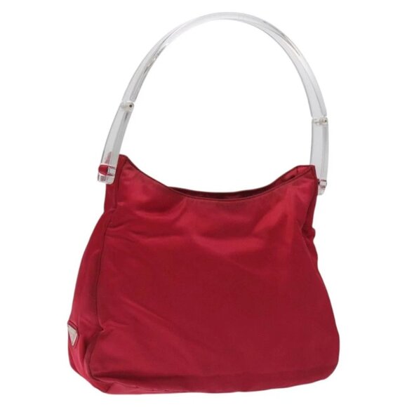 PRADA Hand Bag Nylon Plastic Pink Clear Auth mr1402 - Picture 1 of 14